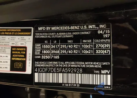 2015 Mercedes-Benz Gl 550 4Matic z USA, uszkodzony, nr VIN 4JGDF7DE5FA592928